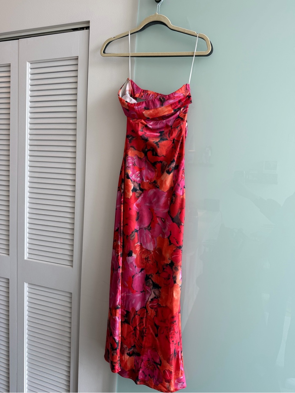 Billy J Bright Pink & Red Floral Satin Dress